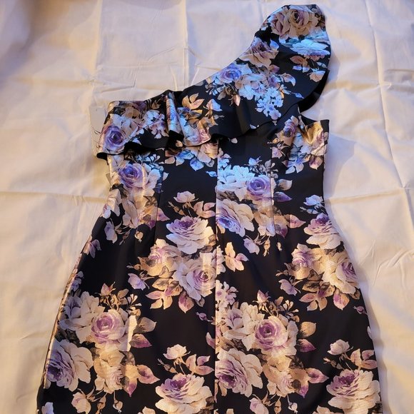 Eliza J Dress, Floral One-shoulder Navy-Blue, Size 12, NEW with TAG - Picture 5 of 12